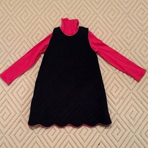 Little English Navy and Pink Scalloped Corduroy Dress Set